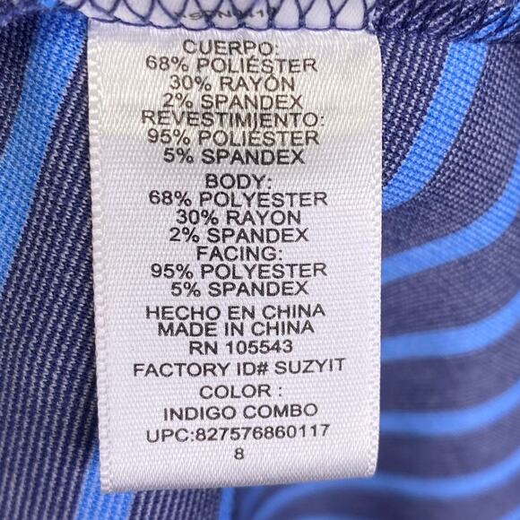 Peter Som Design Nation Blue Stripe Dress Fit & Flair Jersey Knit V-Neck Size 8 - Picture 9 of 10